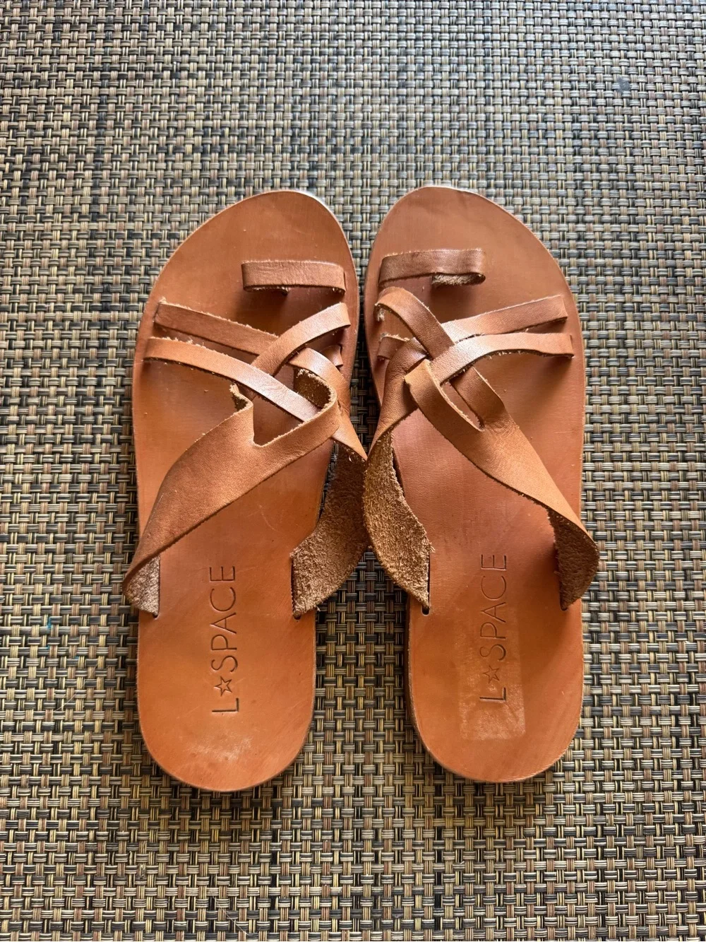 L*SPACE Women's Brown Leather Slide Sandals